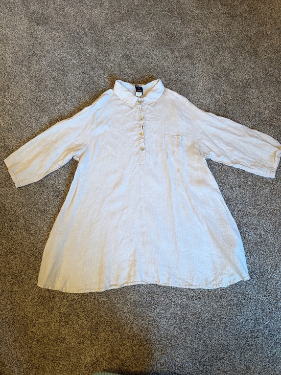 Match point Tops - Match Point Linen Beige Button Front 3/4 Sleeve Tunic Blouse Sz L Lagenlook Boho